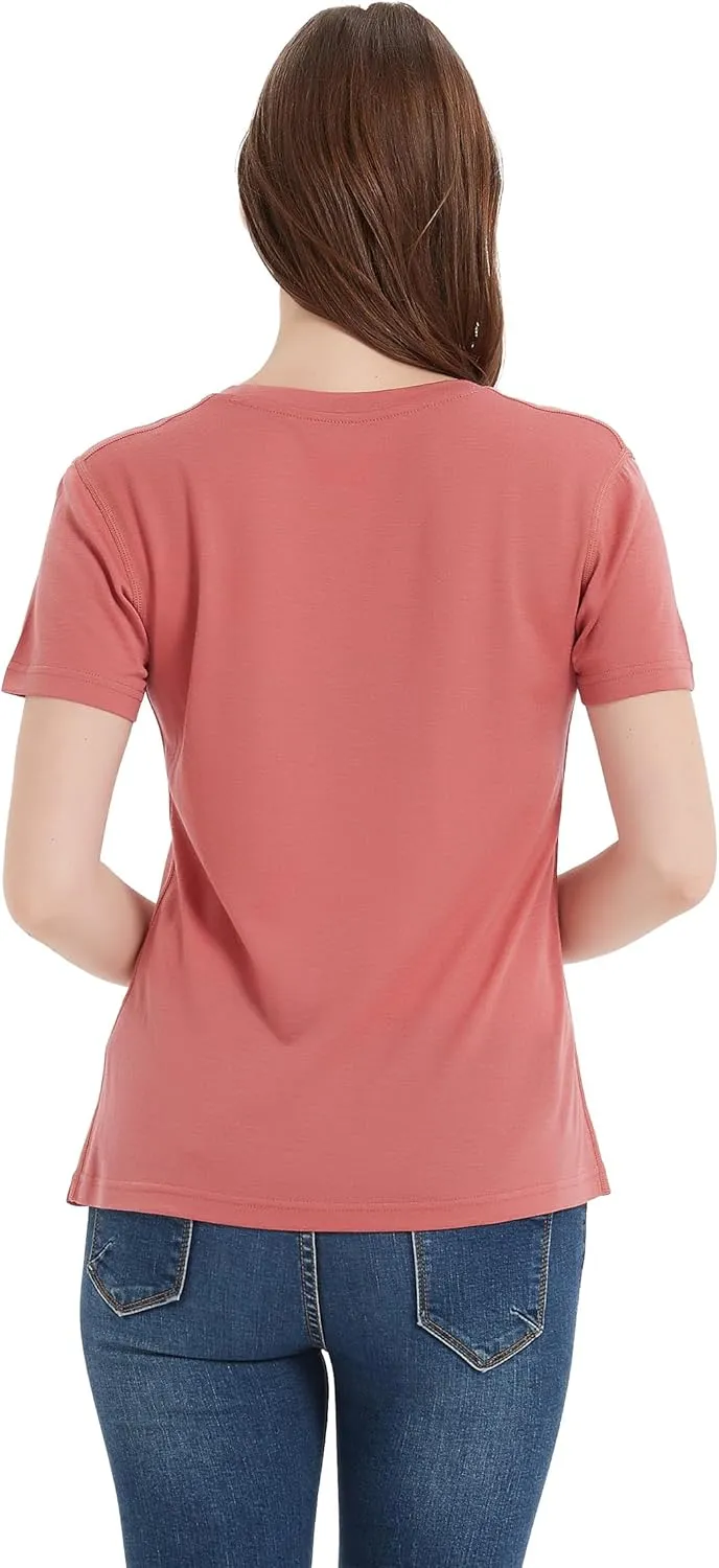 100% Merino Wool T Shirts Women, Short Sleeve Crew Neck Tee Lightweight Undershirt, No-Odor Base Layer for Hiking