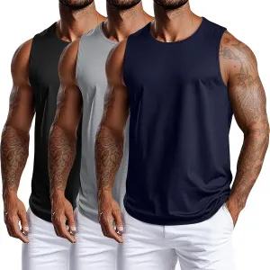 3 Pack Big and Tall Cotton Men's Tank Tops Plus Size Workout Sleeveless Tee Shirts Crew Neck Muscle Shirts L-5XL