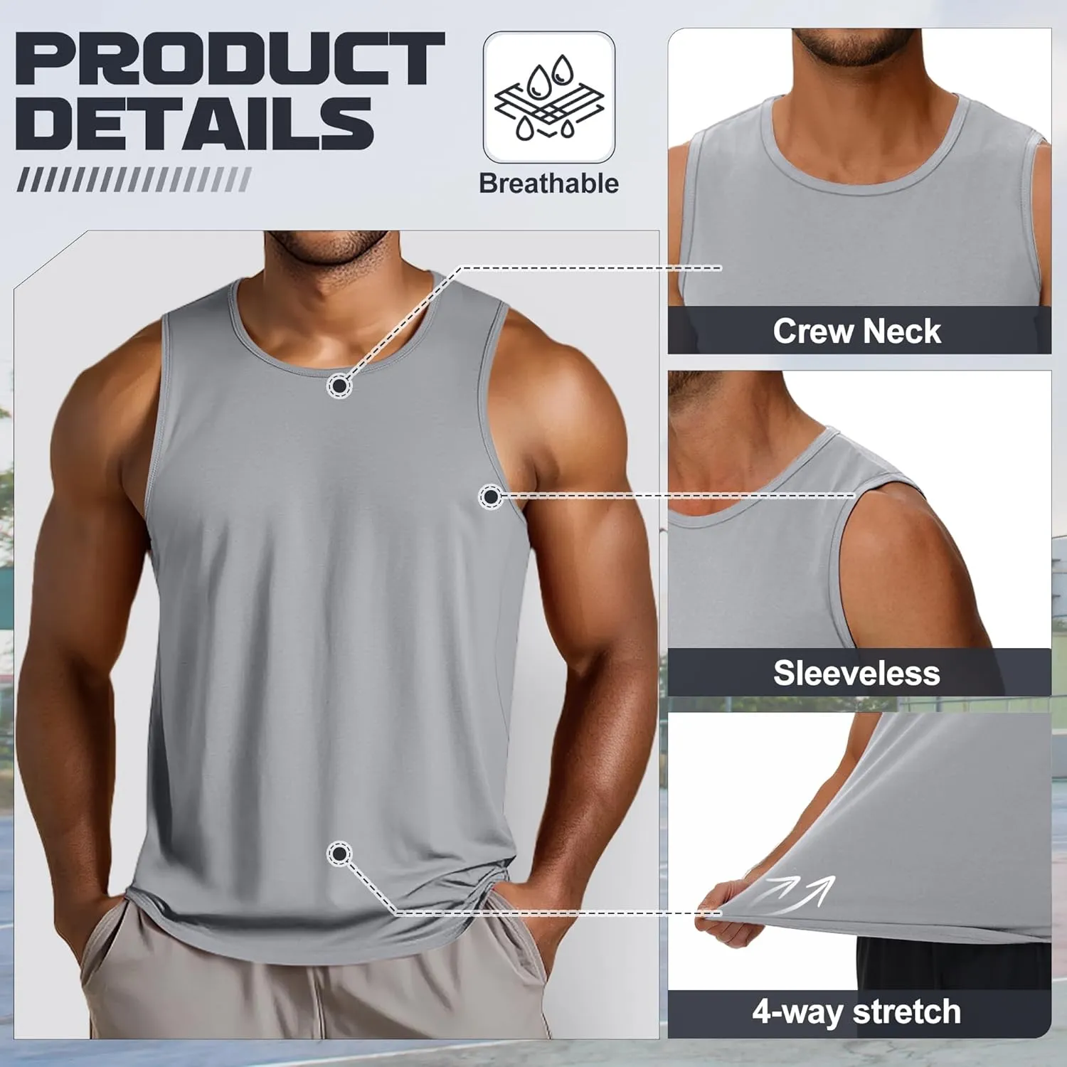 3 Pack Big and Tall Cotton Men's Tank Tops Plus Size Workout Sleeveless Tee Shirts Crew Neck Muscle Shirts L-5XL