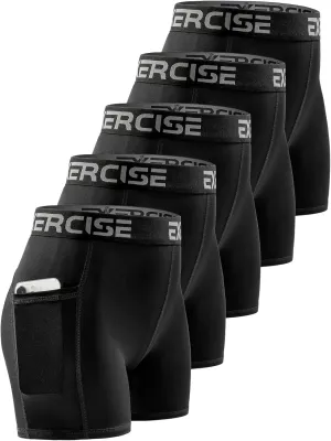 3" Spandex Short Women with Pocket 5 Pack Womens Volleyball Shorts Compression Shorts for Women with Workout
