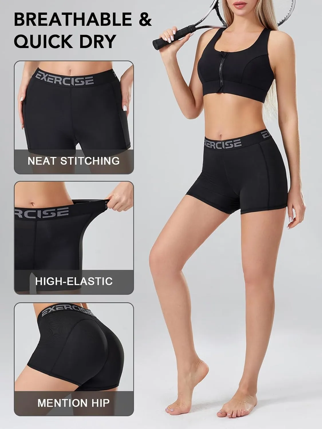 3" Spandex Short Women with Pocket 5 Pack Womens Volleyball Shorts Compression Shorts for Women with Workout