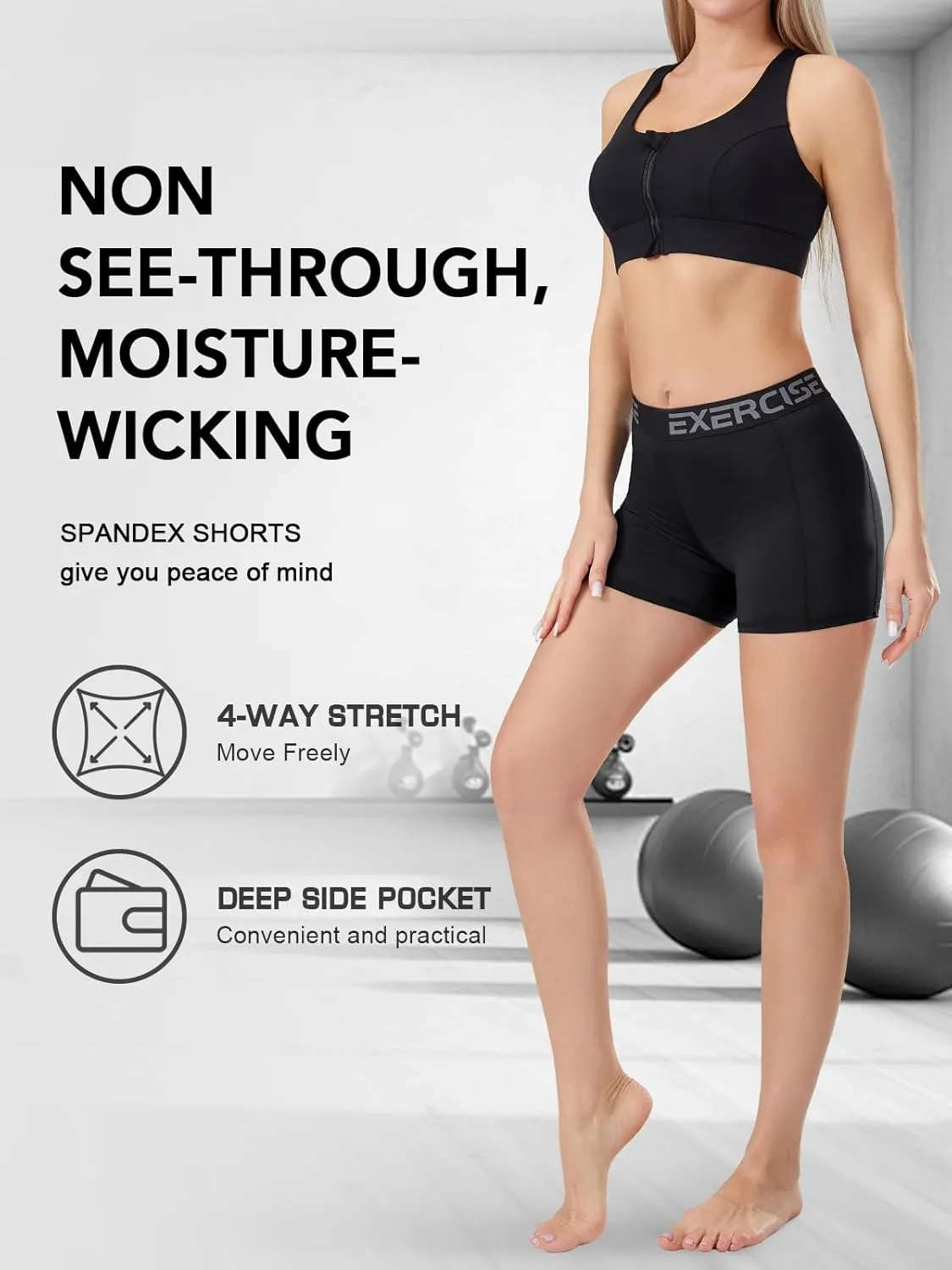 3" Spandex Short Women with Pocket 5 Pack Womens Volleyball Shorts Compression Shorts for Women with Workout