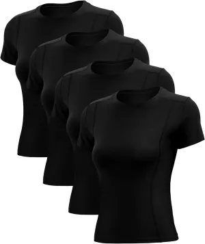 4 Pack Women Workout Shirts Short Sleeve Workout Tops for Women Dry Fit Compression Shirt for Yoga Gym