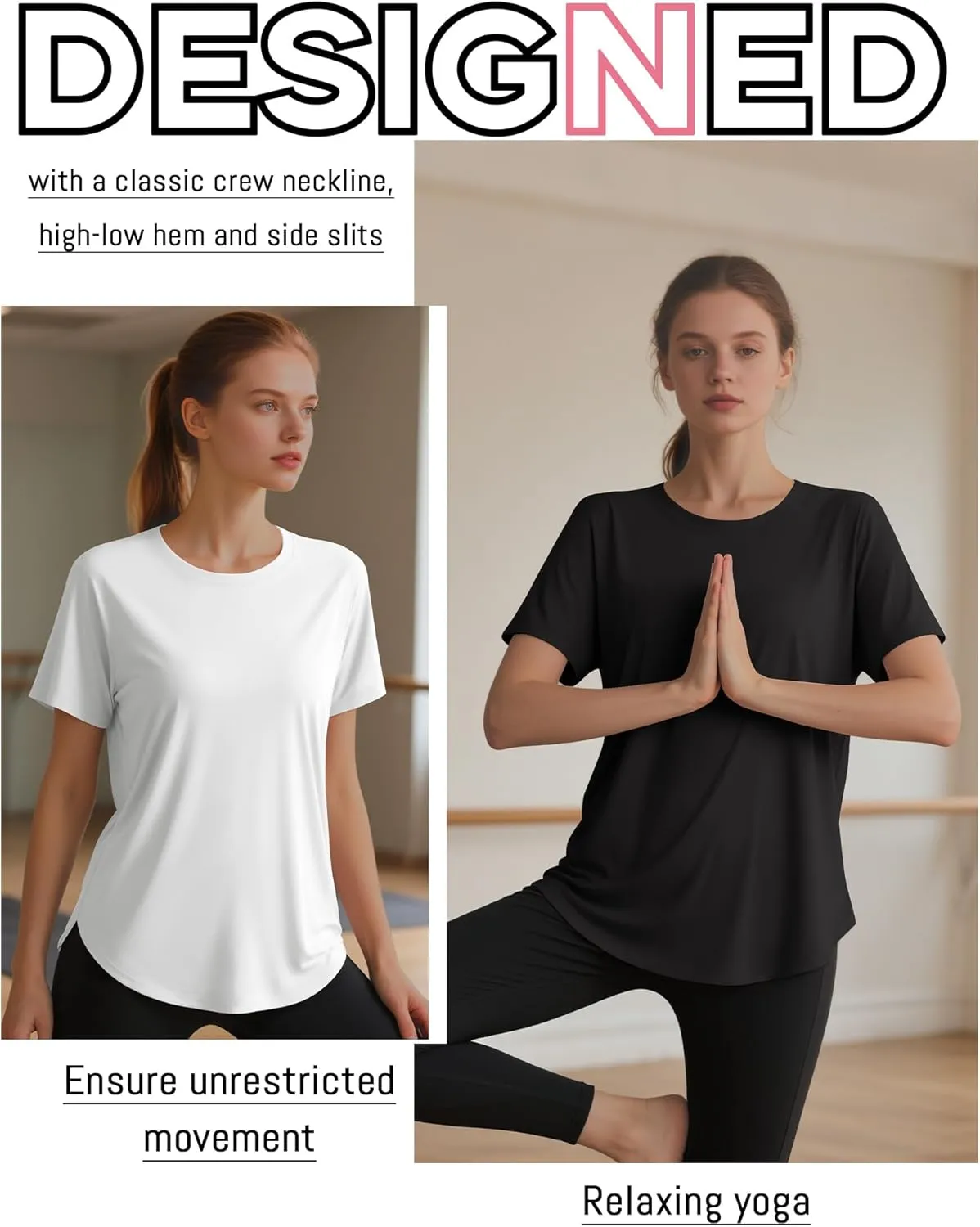 4 Pack Women's Workout T Shirts Short Sleeve Athletic Basic Tee Tops Quick Dry UPF 50  Sun Protection with Split Hem