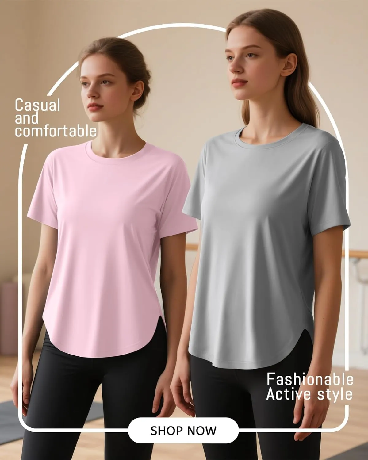4 Pack Women's Workout T Shirts Short Sleeve Athletic Basic Tee Tops Quick Dry UPF 50  Sun Protection with Split Hem