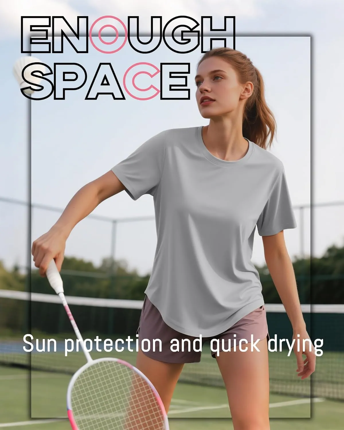 4 Pack Women's Workout T Shirts Short Sleeve Athletic Basic Tee Tops Quick Dry UPF 50  Sun Protection with Split Hem