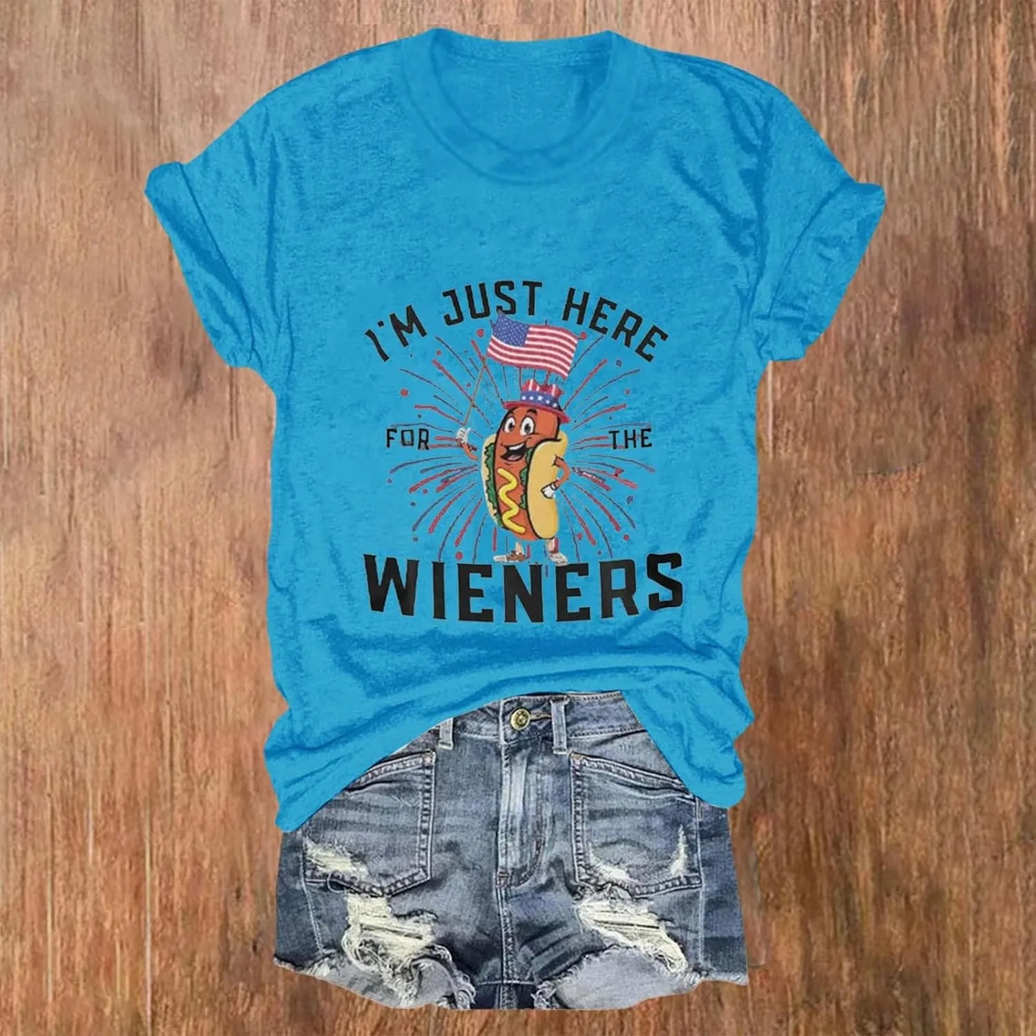 4th of July Shirts for Women 2025 Cute Hot Dog Graphic Short Sleeve Tee Casual American Flag Patriotic Plus Size Tops