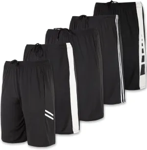 5 Pack Men's Active Quick Dry Fit Shorts - Athletic Running Gym Workout Casual Shorts with Pockets Bulk