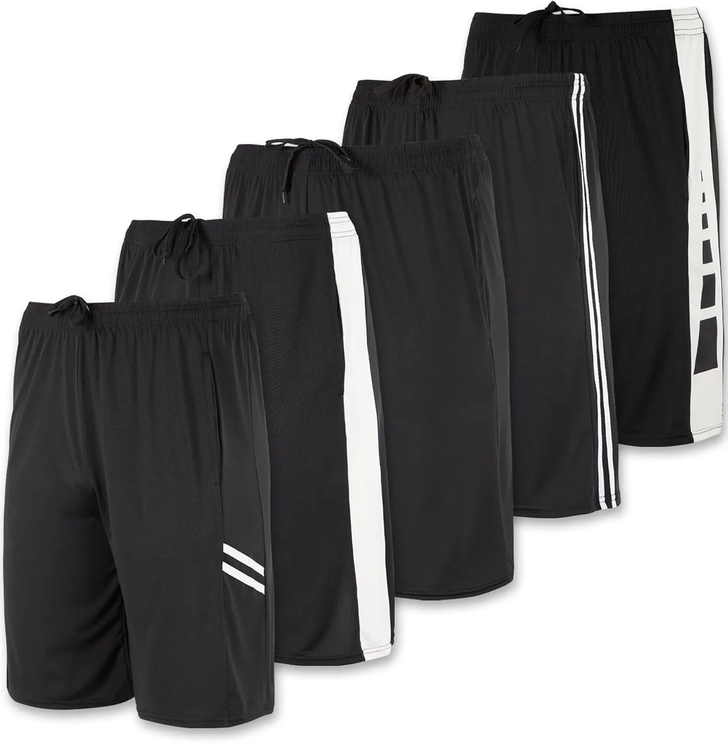 5 Pack Men's Active Quick Dry Fit Shorts - Athletic Running Gym Workout Casual Shorts with Pockets Bulk