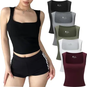5packs Womens Y2K Slim Fit Sexy Square Neck Tank Top Going Out Vest