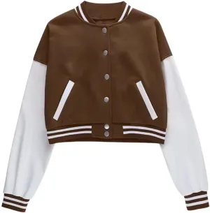 ACEFAST INC Womens Crop Varsity Jacket Letterman Baseball Jacket Bomber Vintage Y2k Streetwear Short Coat