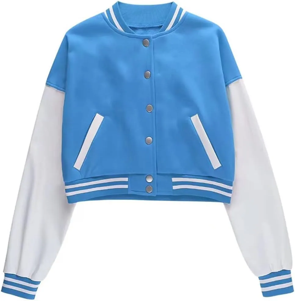 ACEFAST INC Womens Crop Varsity Jacket Letterman Baseball Jacket Bomber Vintage Y2k Streetwear Short Coat