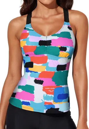 Aleumdr Womens Printed Strappy Racerback Swim Tankini Top Only No Bottom S - XXXL