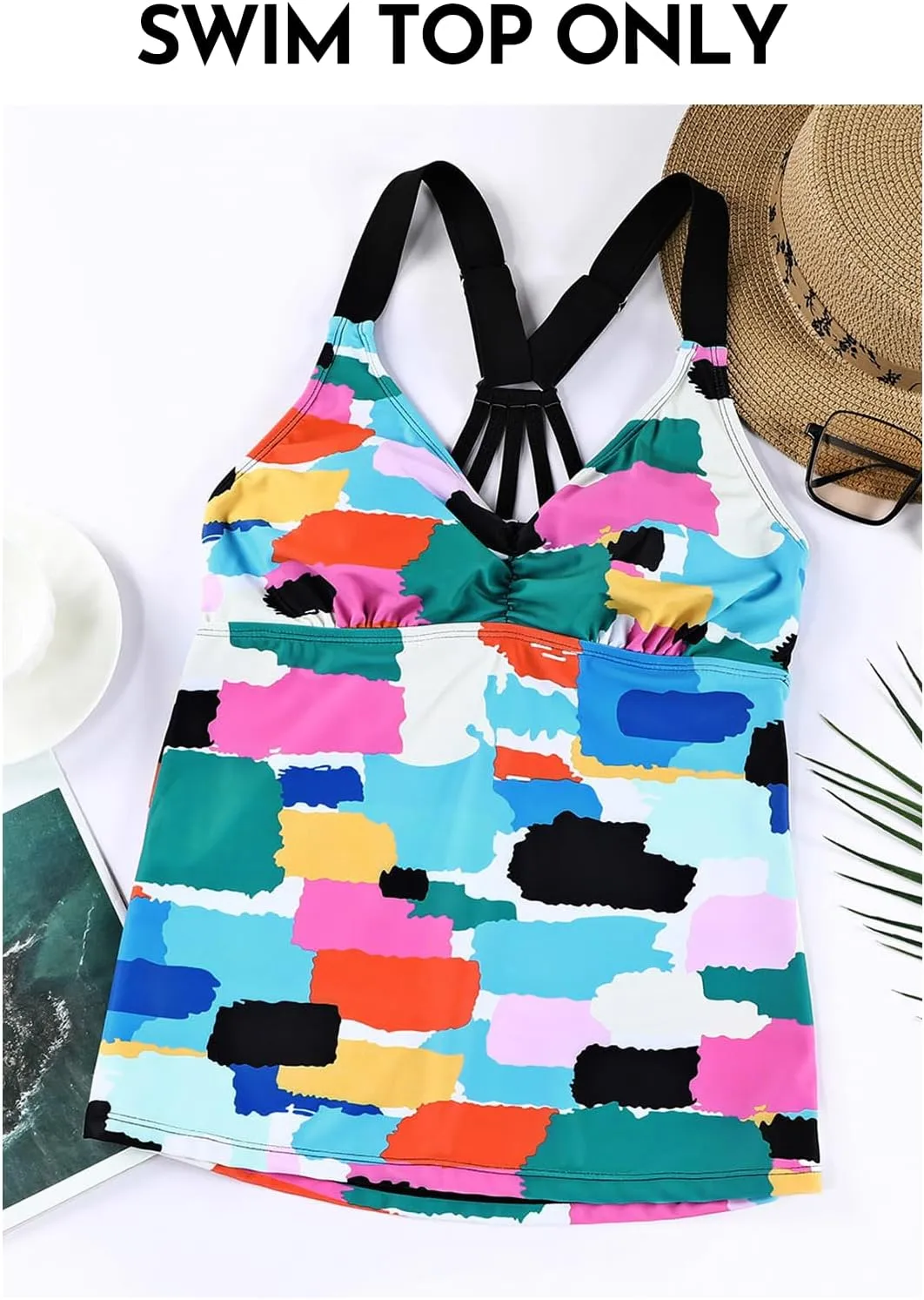 Aleumdr Womens Printed Strappy Racerback Swim Tankini Top Only No Bottom S - XXXL