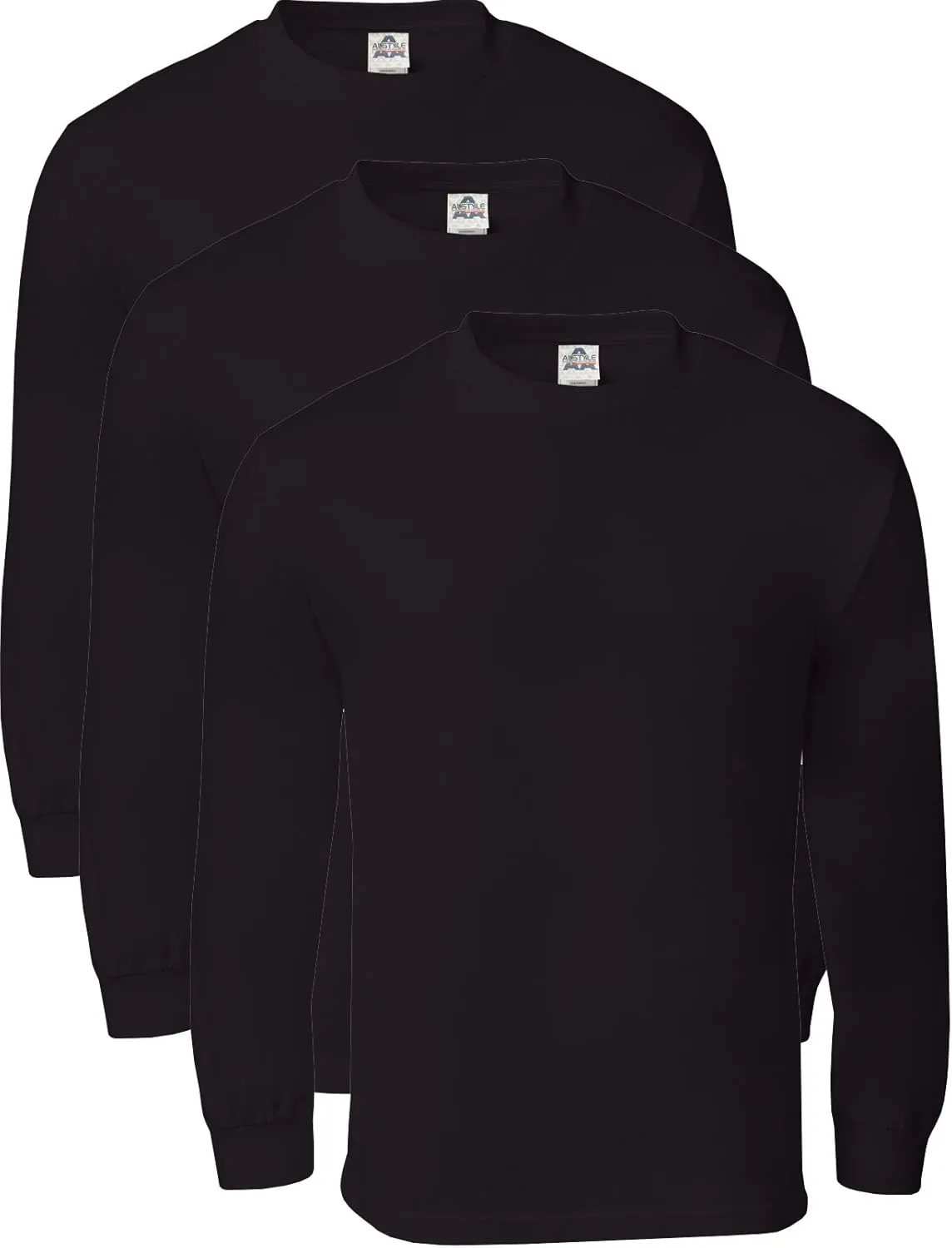 Alstyle Men's Classic Cotton Crew Neck Long Sleeve Plain T-Shirt 3-Pack-Assorted