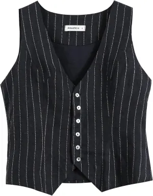 Amazhiyu Womens Pure Linen Sleeveless Button Down Crop Top V Neck Waistcoat Vest