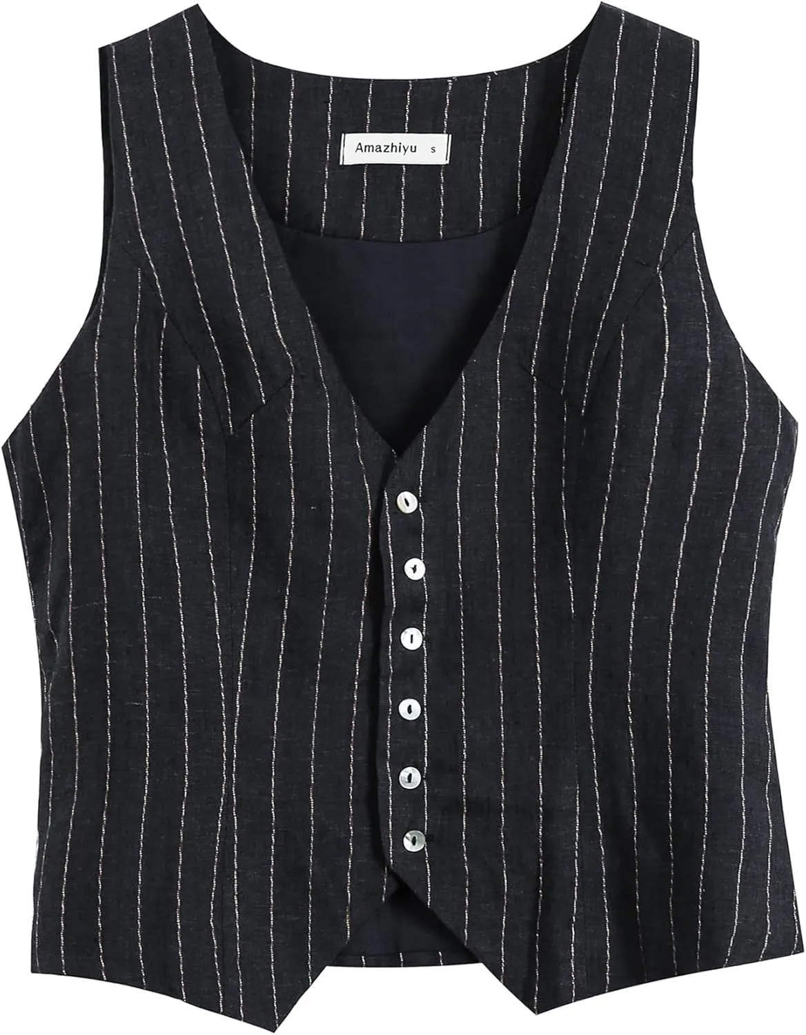 Amazhiyu Womens Pure Linen Sleeveless Button Down Crop Top V Neck Waistcoat Vest