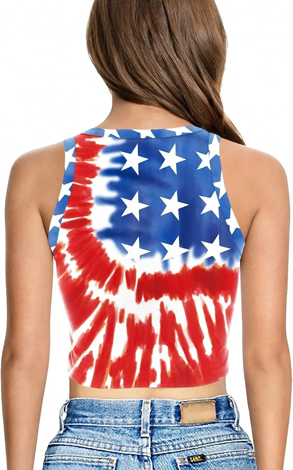 American Flag Crop Tank Tops for Women Patriotic T Shirt USA Shirt Stars Stripes 4th of July Vest Tops