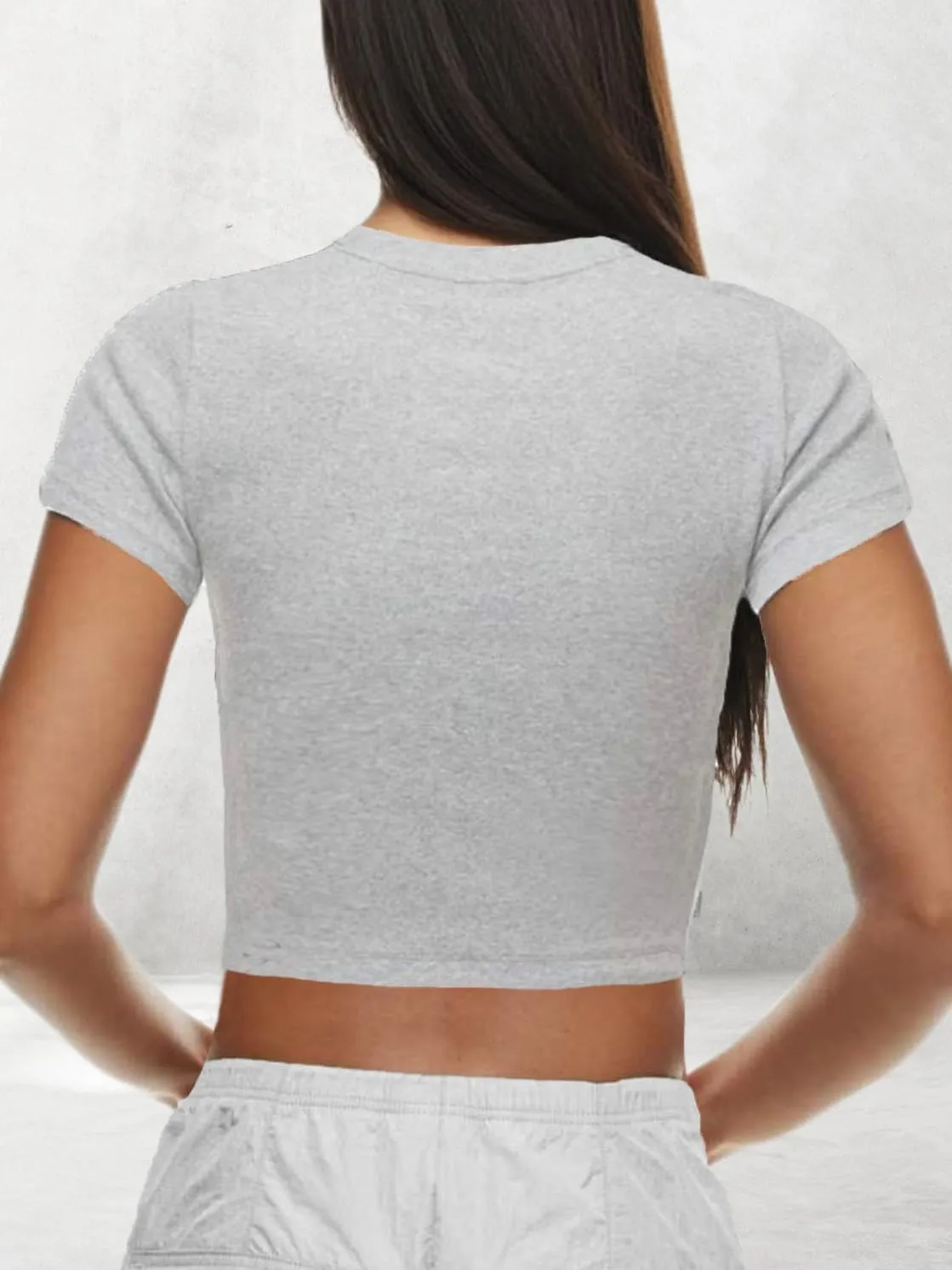 AnotherChill Women's Short Sleeve Crew Neck T-Shirts Ribbed Cotton Crop Top Y2K Summer Going Out Tops Baby Tee Outfits 2024