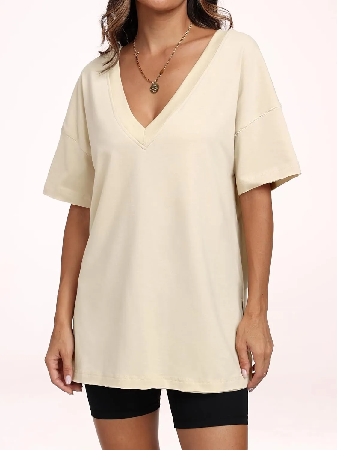 ANRABESS Women's Oversized T-Shirt Short Sleeve V Neck Loose Baggy Reversible Tops Casual Tee Shirts Summer Outfits 2025