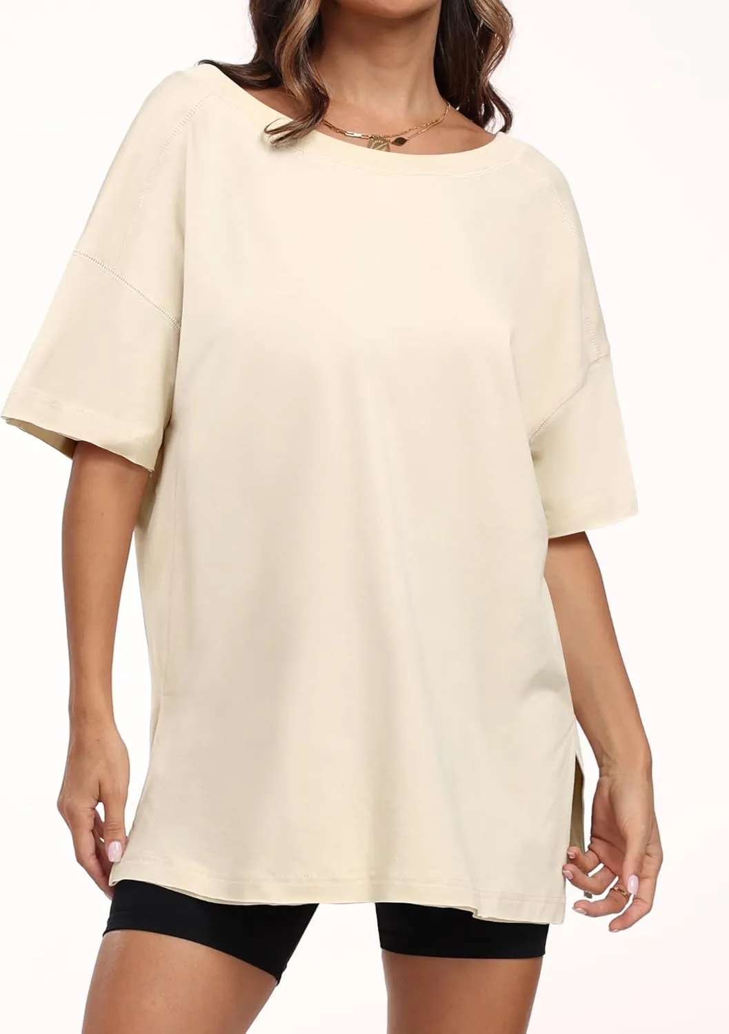 ANRABESS Women's Oversized T-Shirt Short Sleeve V Neck Loose Baggy Reversible Tops Casual Tee Shirts Summer Outfits 2025