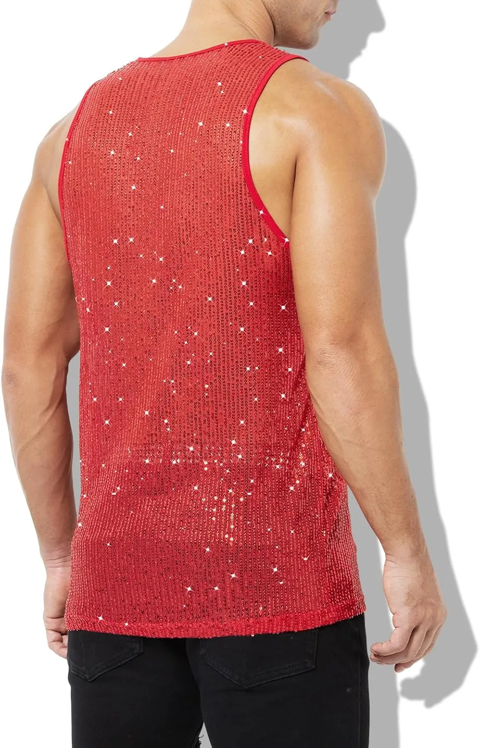 Arjen Kroos Men's Sexy Sparkly Tank Top See-Through Mesh Sequin Disco Vest