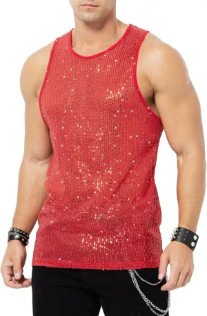 Arjen Kroos Men's Sexy Sparkly Tank Top See-Through Mesh Sequin Disco Vest