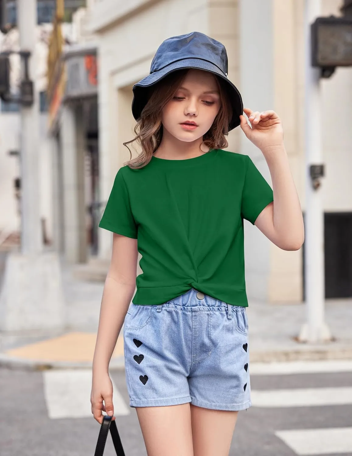 Arshiner Girls Casual Tie Dye Short-Sleeve T-Shirt Cute Print Summer Blouse for Girls Twist Front Tunic Tee Tops