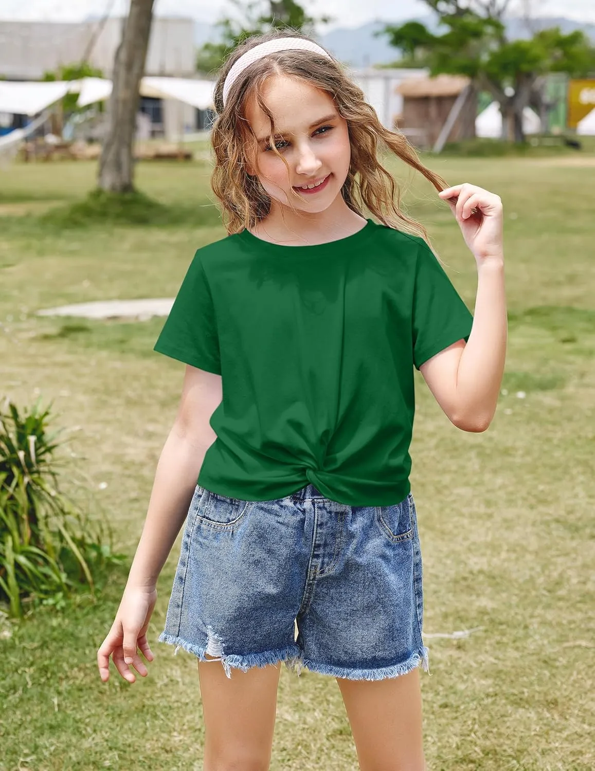 Arshiner Girls Casual Tie Dye Short-Sleeve T-Shirt Cute Print Summer Blouse for Girls Twist Front Tunic Tee Tops