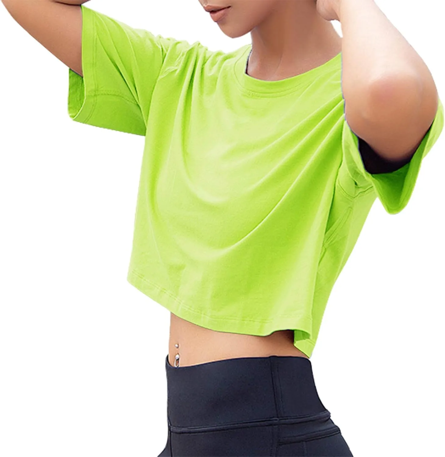Artfish Women Short Sleeve Crewneck Comfy Loose Crop Top Teen T-Shirt Workout