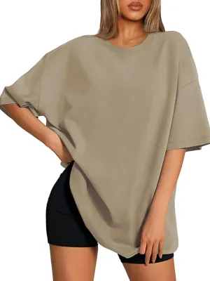 ATHMILE Womens Oversized T Shirts Loose Fit Crewneck Short Sleeve Tops Summer Casual Blouse 2025 Y2K Basic Tee Beach