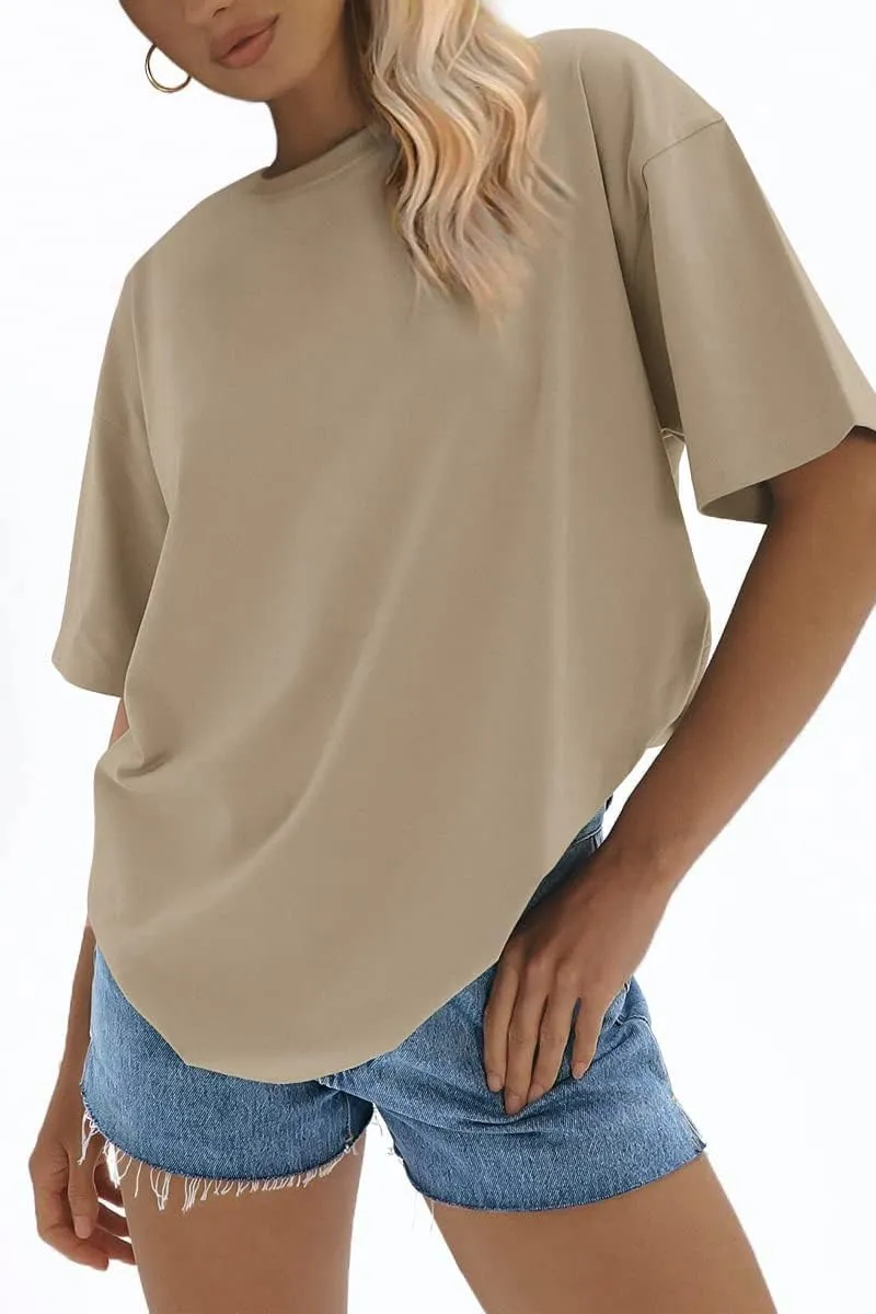 ATHMILE Womens Oversized T Shirts Loose Fit Crewneck Short Sleeve Tops Summer Casual Blouse 2025 Y2K Basic Tee Beach
