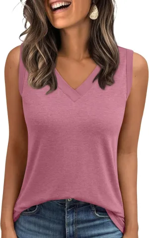 AUTOMET Tank Top Women Summer 2025 Casual Spring V Neck Sleeveless Tee Shirt Basic Trendy Beach Vacation Outfits Clothes