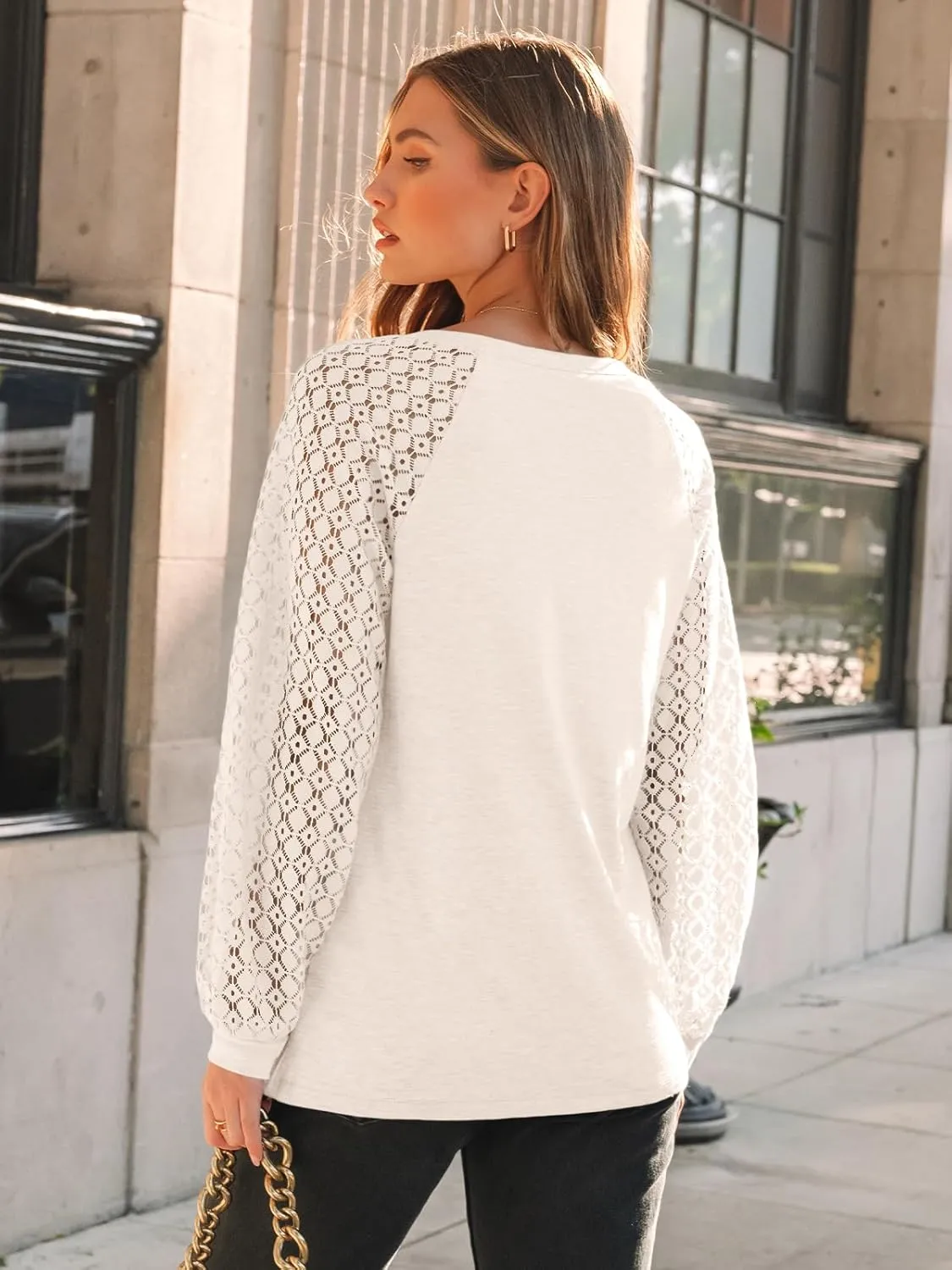 AUTOMET Womens Long Sleeve Shirts V-Neck Lace Tops Business Casual Blouses Tee Trendy 2025 Fall Fashion Outfits Clothes