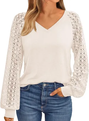 AUTOMET Womens Long Sleeve Shirts V-Neck Lace Tops Business Casual Blouses Tee Trendy 2025 Fall Fashion Outfits Clothes
