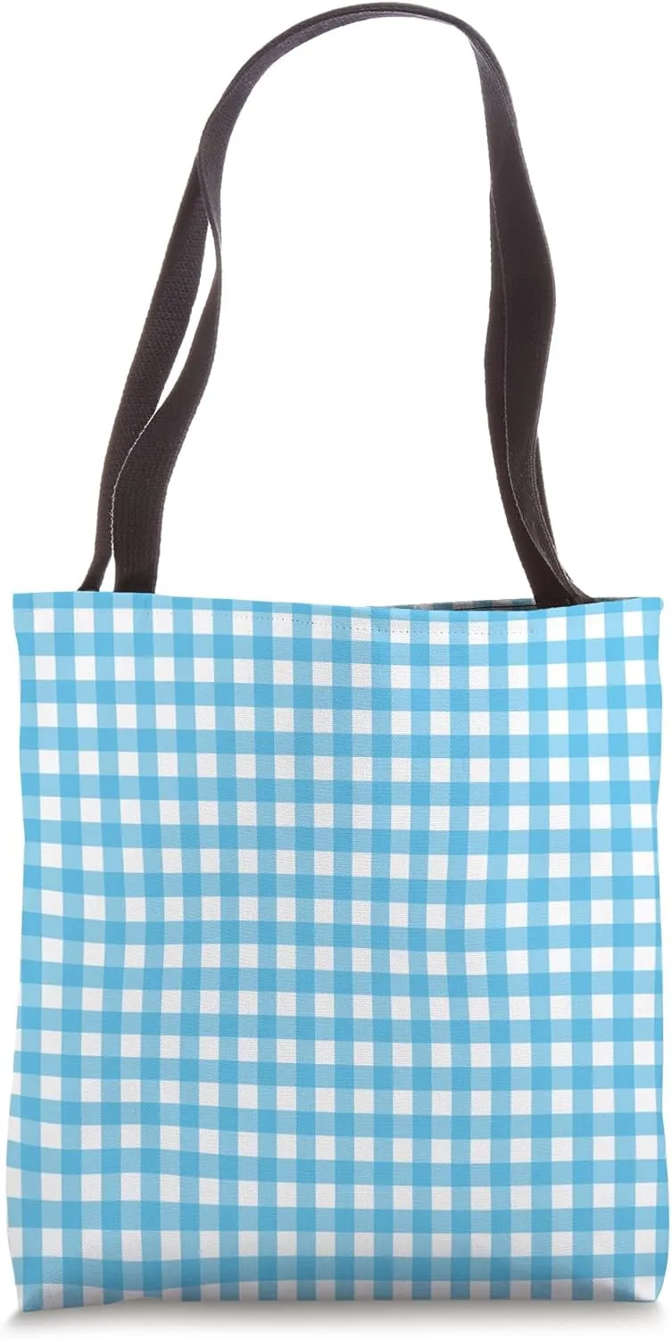 Baby Blue Gingham Plaid Aesthetic Girly Preppy Vintage Cute Tote Bag
