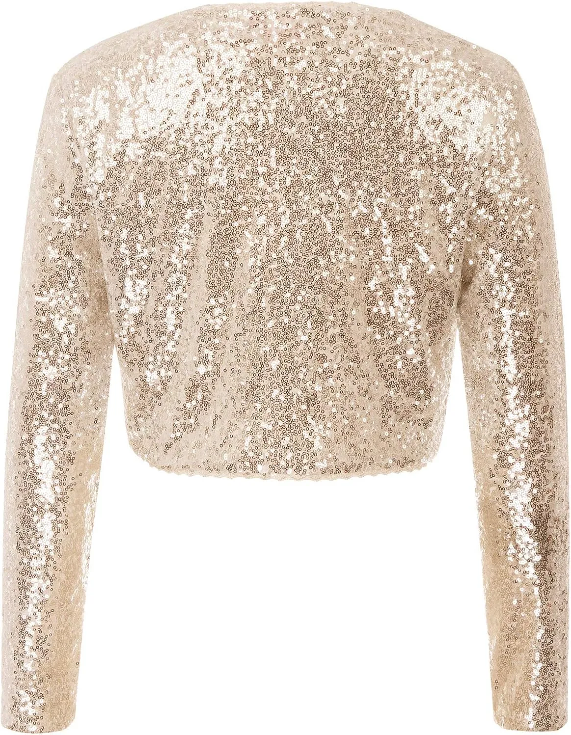 Belle Poque Women's Sequin Jacket Long Sleeve Open Front Glitter Cropped Blazer Bolero Shrug S-XXL