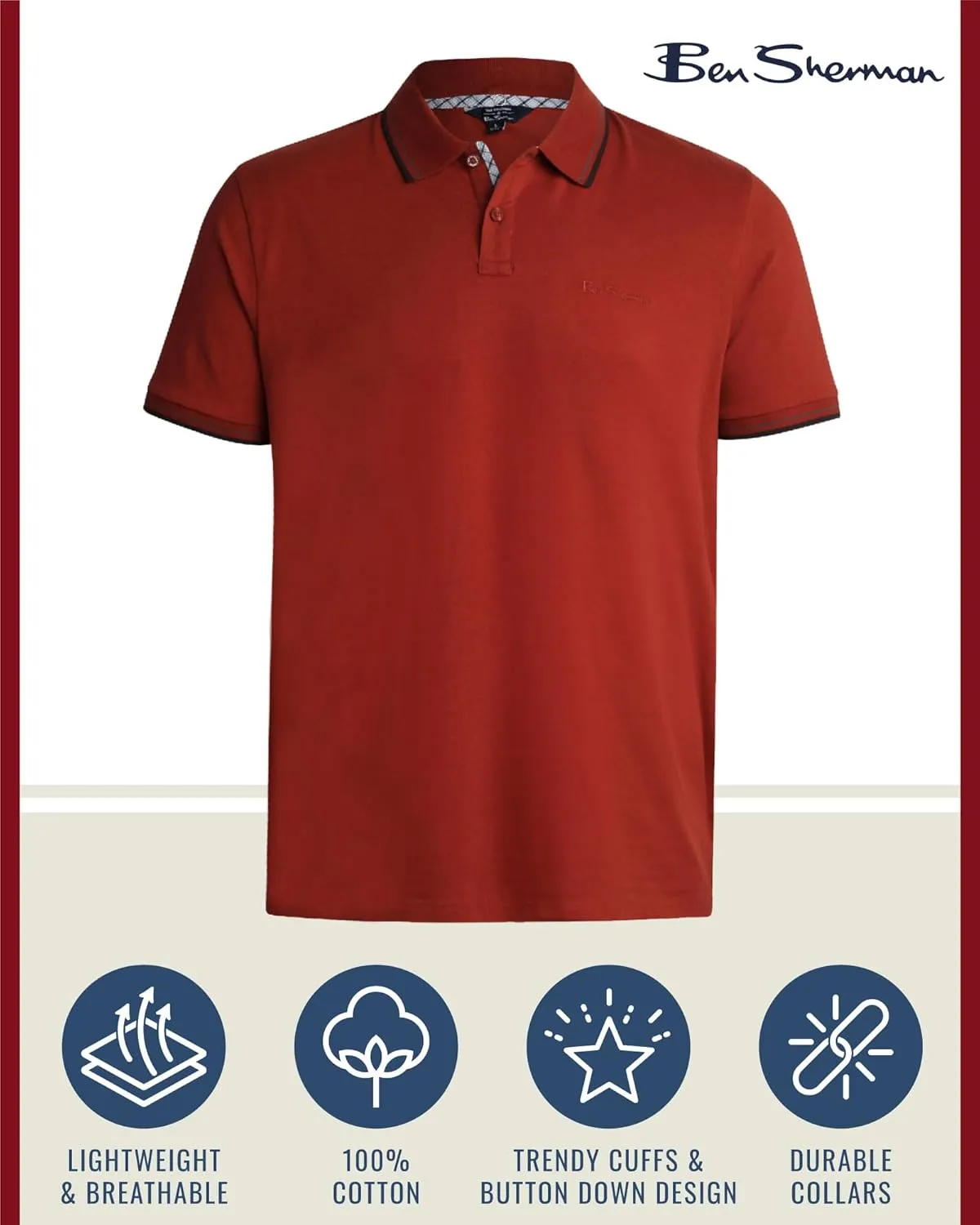 Ben Sherman Men's Polo Shirt - Regular Fit 2-Button Short Sleeve Shirt - Casual Stretch Polo for Men (S-XL)