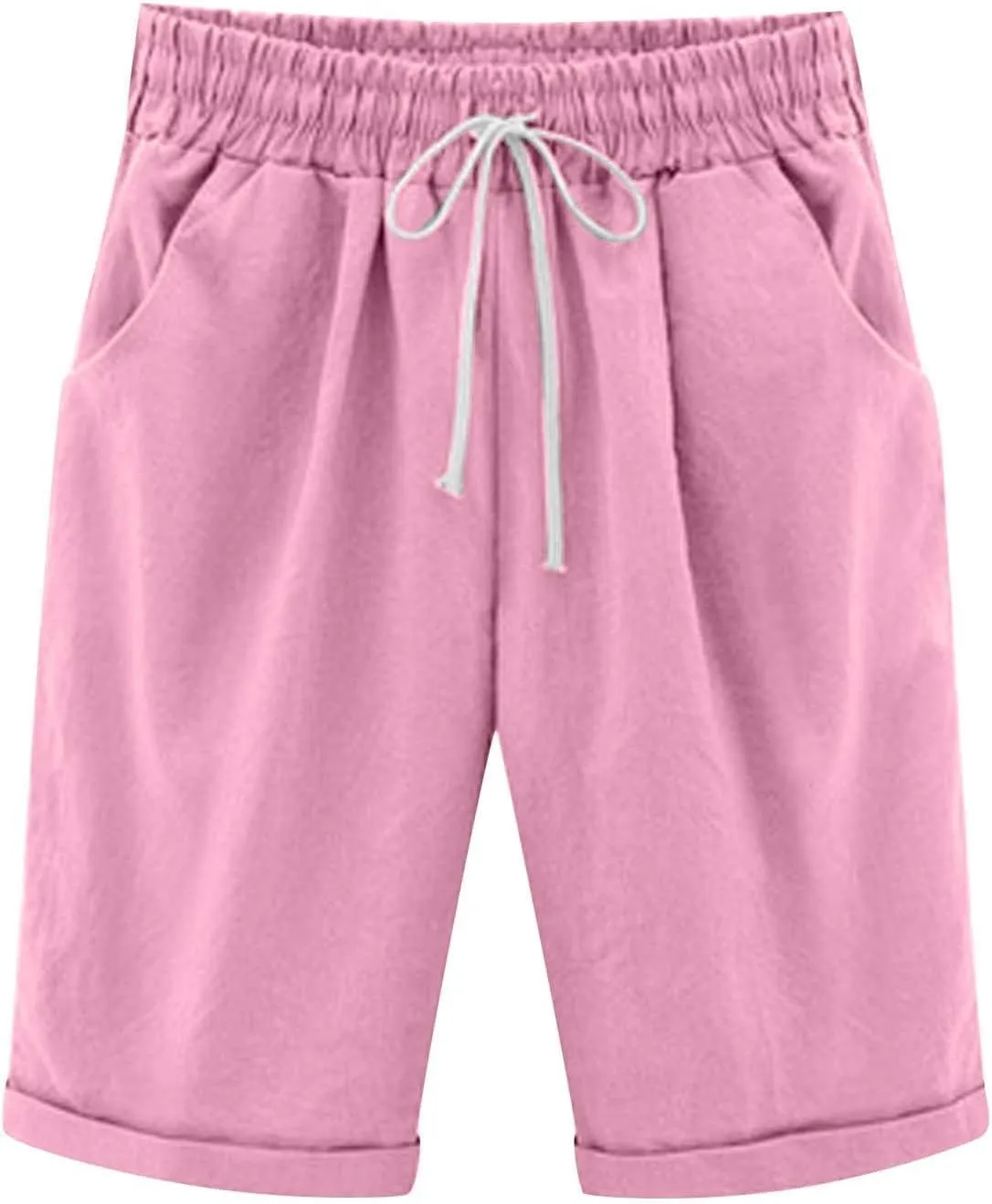 Bermuda Shorts for Women 2025 Casual Summer Beach Drawstring Shorts with Pocket Knee Length Loose Cute Vacation Short