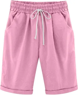 Bermuda Shorts for Women 2025 Casual Summer Beach Drawstring Shorts with Pocket Knee Length Loose Cute Vacation Short