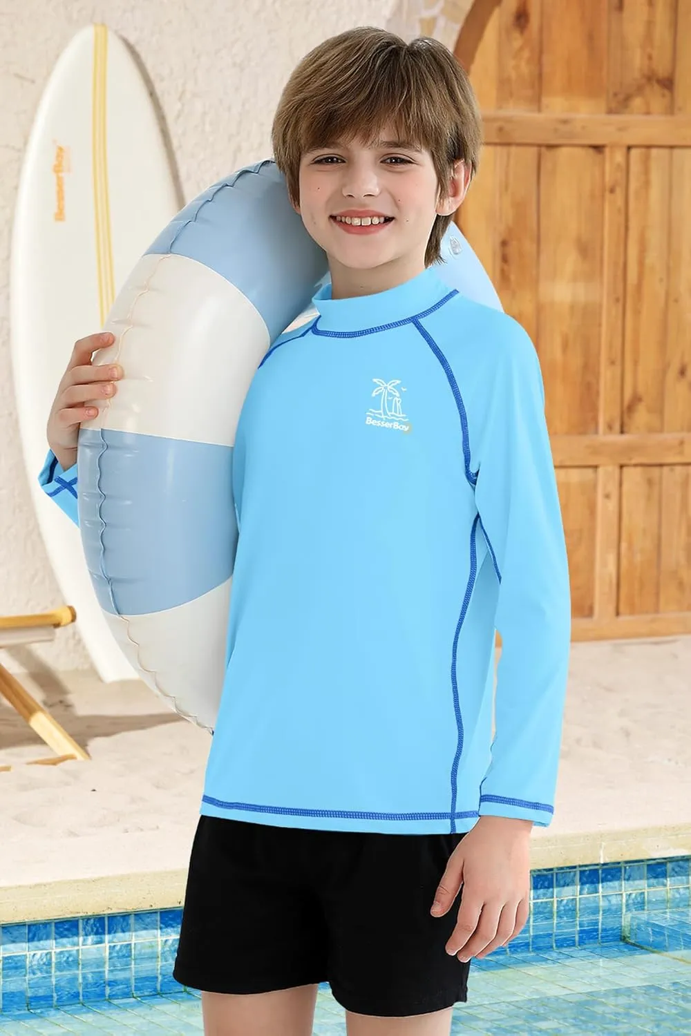 BesserBay Boys Sun Protection Long Sleeve Rash Guard Shirt UPF 50  Rashguard Swim Shir Surfing Shirt 4-14 Year