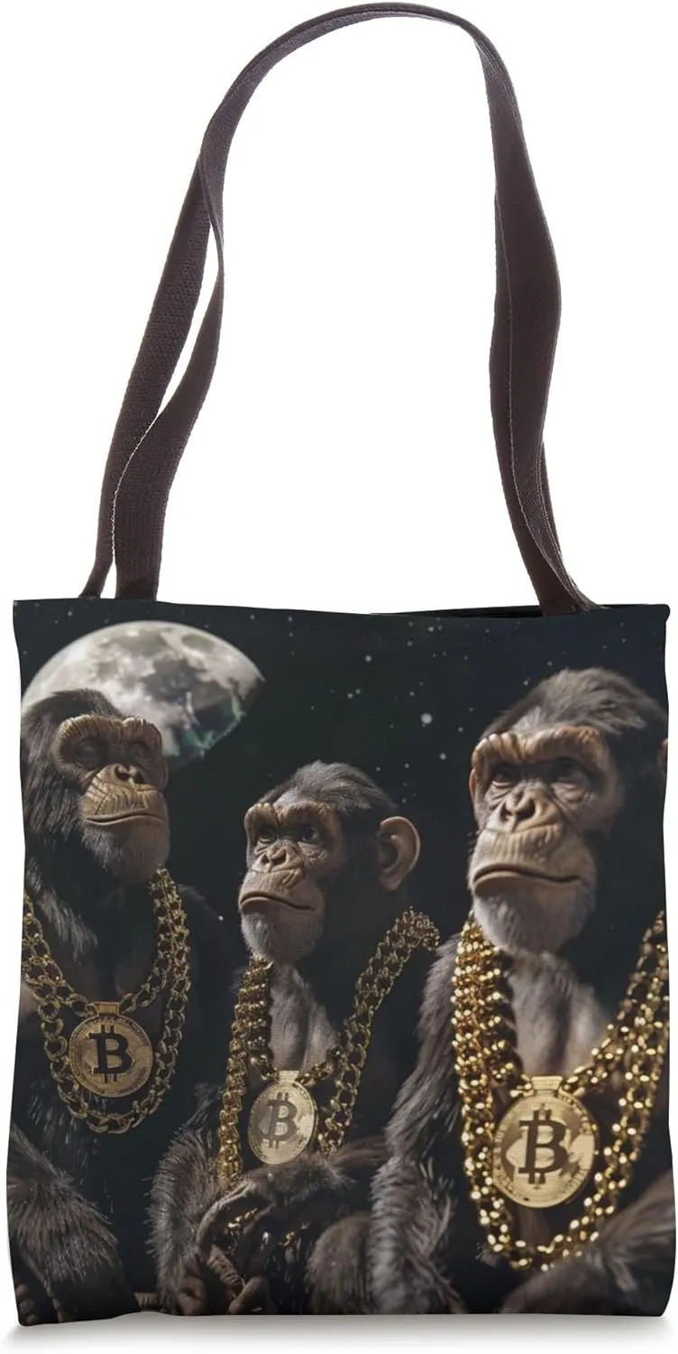 Bitcoin Monkeys Together Strong Casual Cool Funny Meme Saying Tote Bag