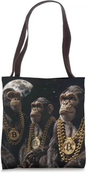 Bitcoin Monkeys Together Strong Casual Cool Funny Meme Saying Tote Bag