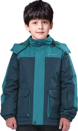 Boy's Waterproof Ski Jacket,Kids Warm Winter Snow Coat,Hooded Fleece Outwear,Windproof RainCoat