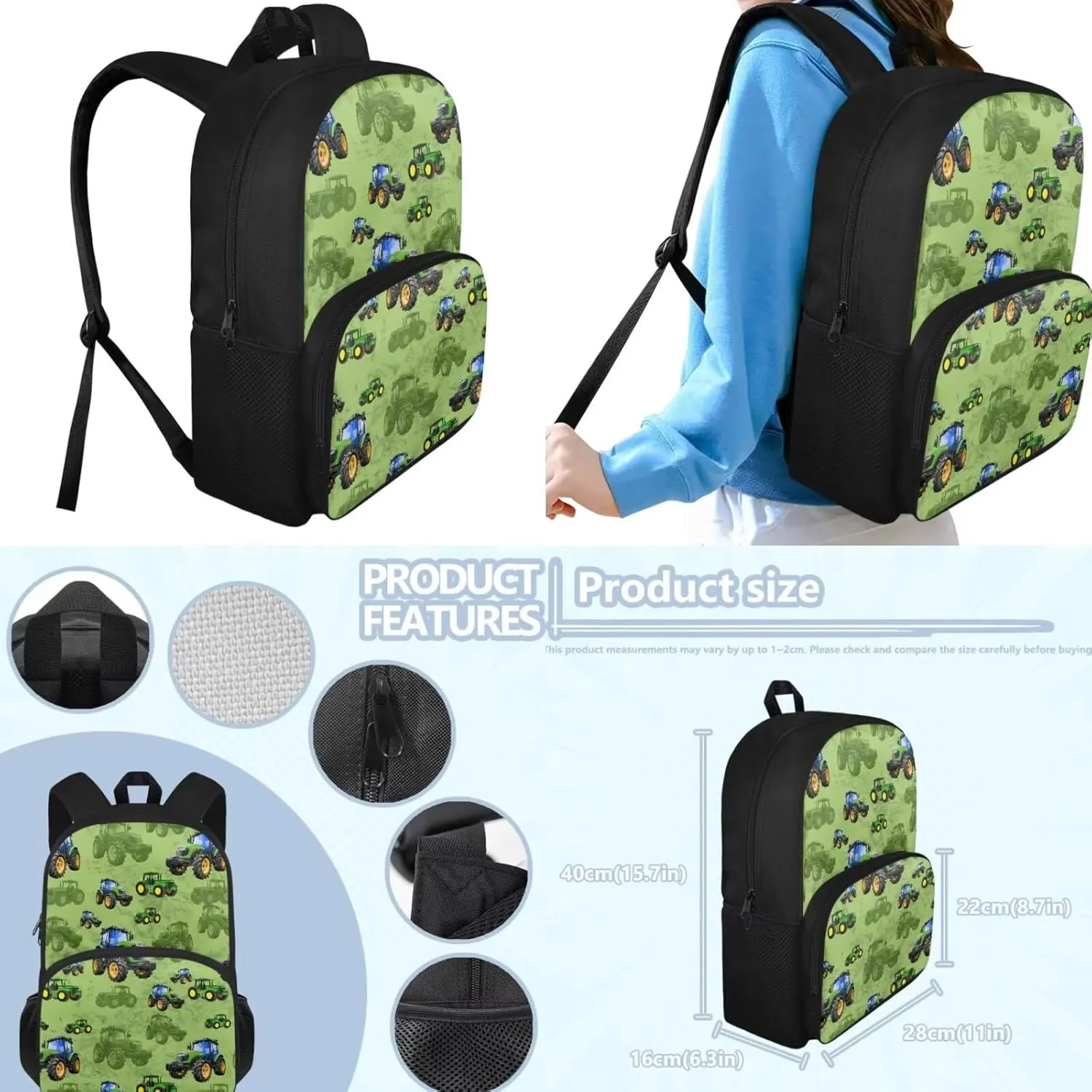 Cartoon Truck Teen Backpacks for Boys Casual Cool Bookbag for Teens School Travel Sport 3 in 1 School Bag Set with Insulated Lunch Box Pencil Case for Daycare Primary Elementary