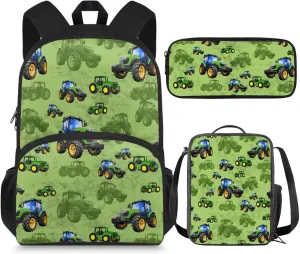 Cartoon Truck Teen Backpacks for Boys Casual Cool Bookbag for Teens School Travel Sport 3 in 1 School Bag Set with Insulated Lunch Box Pencil Case for Daycare Primary Elementary