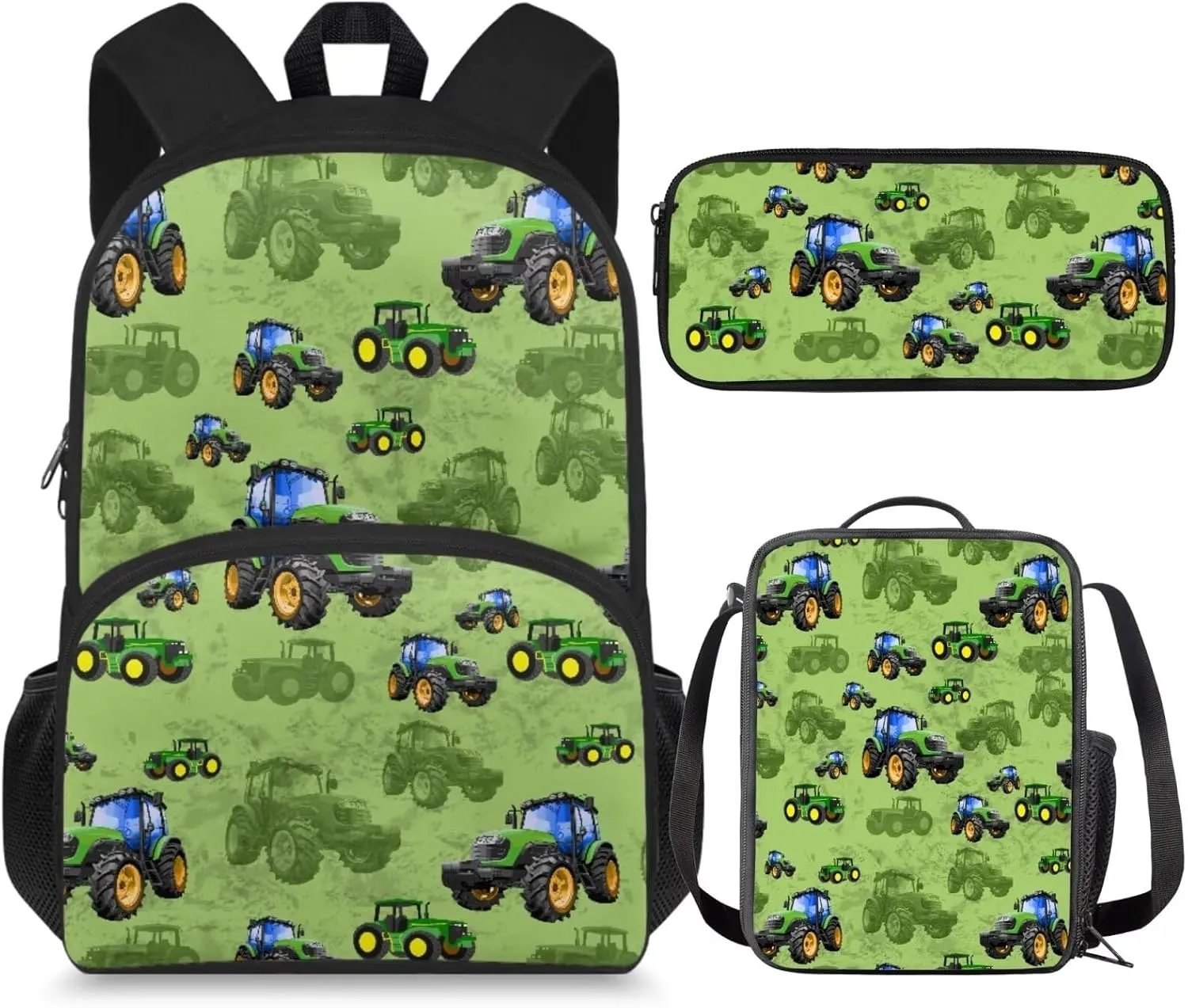 Cartoon Truck Teen Backpacks for Boys Casual Cool Bookbag for Teens School Travel Sport 3 in 1 School Bag Set with Insulated Lunch Box Pencil Case for Daycare Primary Elementary