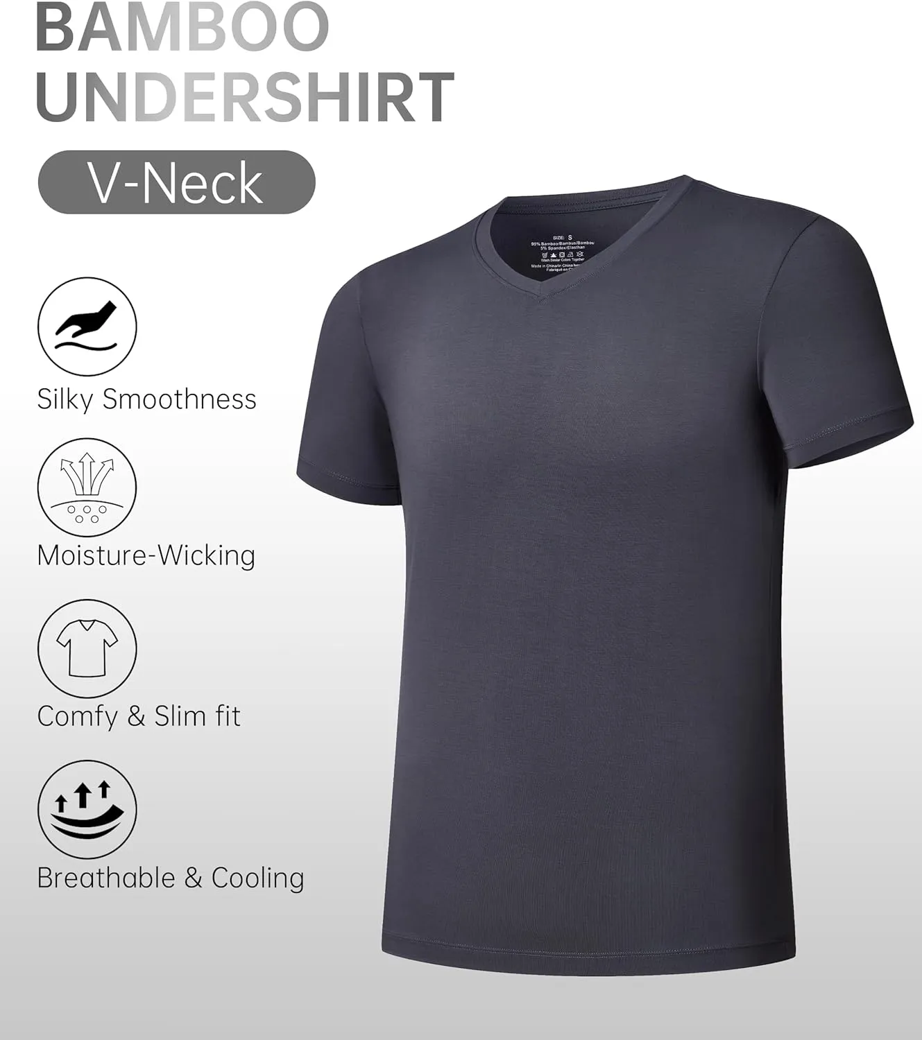 CF Men's Undershirts Bamboo Rayon Shirts for Men Moisture Wicking T-Shirt Classic V Neck Cooling Tee Shirts 3/5 Pack