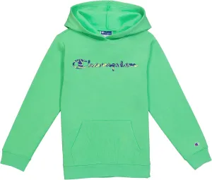 Champion Big Girls' Long-Sleeve Powerblend Fleece Hoodie, Marble Script (Happy Spring Green)