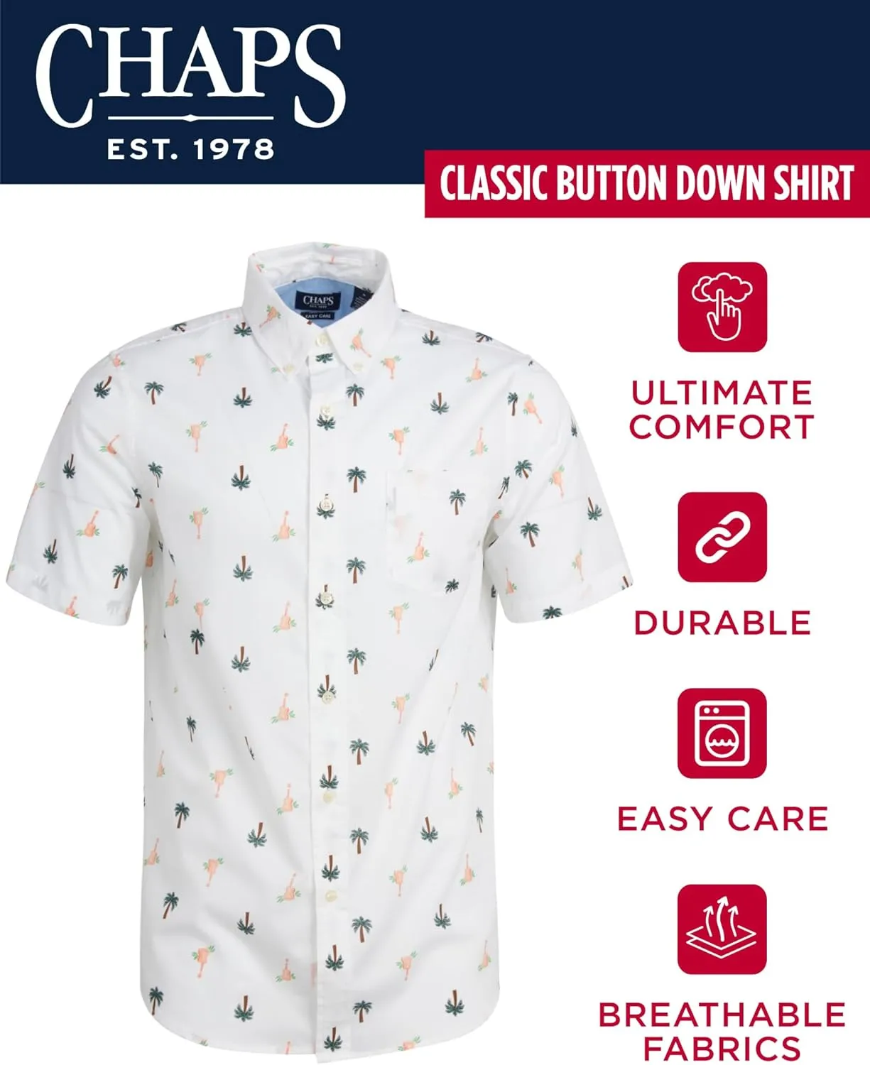 Chaps Men's Button-Down Shirt - Classic Woven Short Sleeve Formal Collared Shirt with Chest Pocket for Men (Sizes: S-XXL)